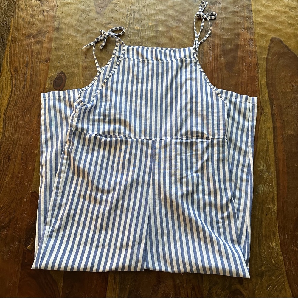 Large Blue and White Striped Jumpsuit!